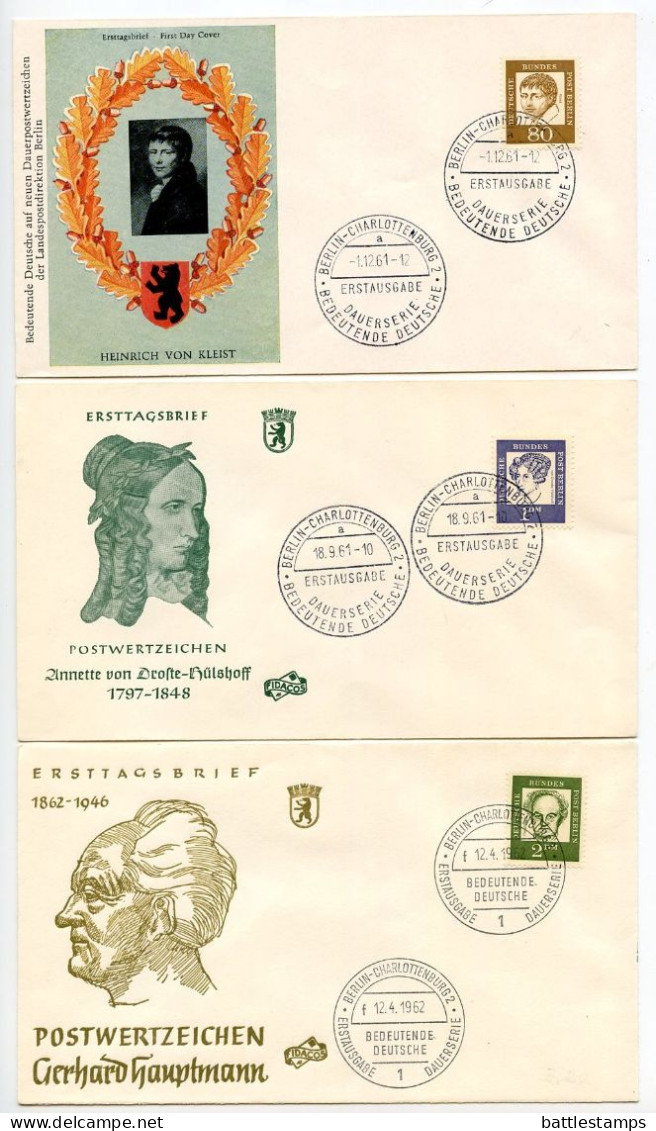 Germany, Berlin 1961-62 15 FDCs Scott 9N176-9N190 Famous Germans - 1948-1970