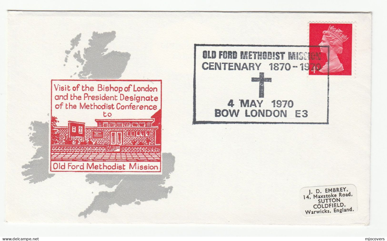 1970 BISHOP Of LONDON Visits OLD FORD METHODIST MISSION Bow London EVENT COVER Gb Stamps Religion - Christendom