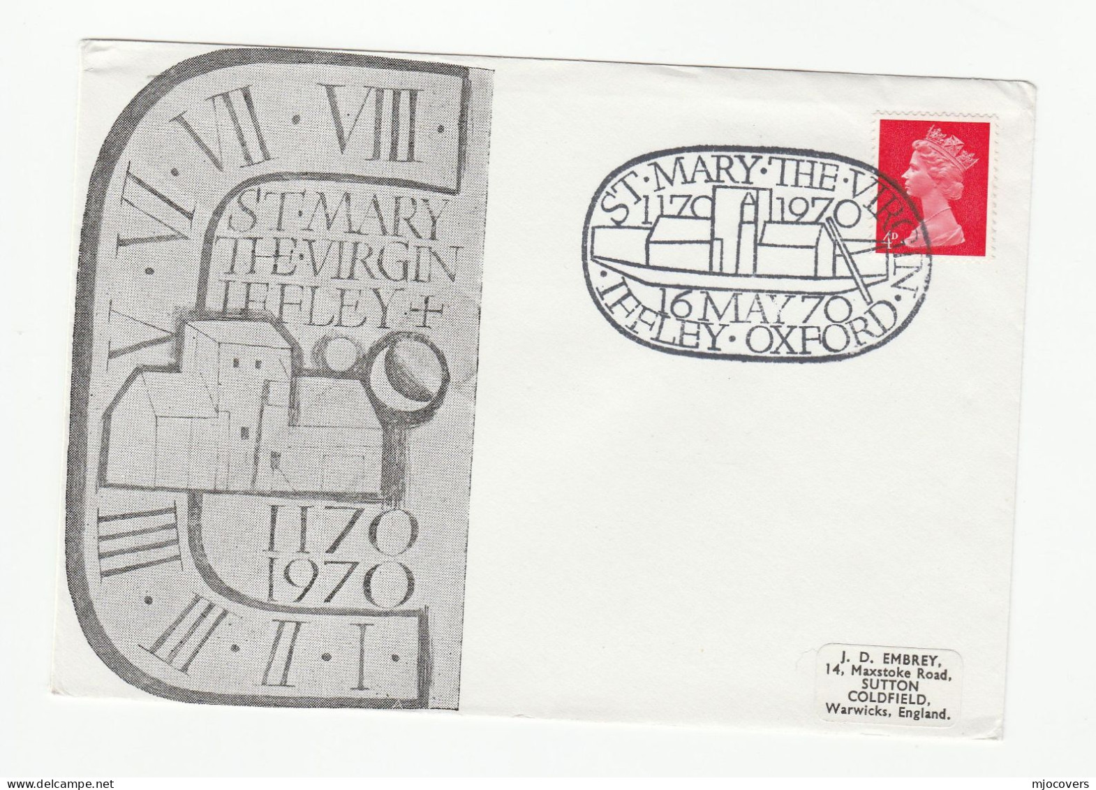 1970 Iffley ST MARY THE VIRGIN Church 800th Anniv EVENT Cover GB Stamps Religion Oxford - Cristianismo