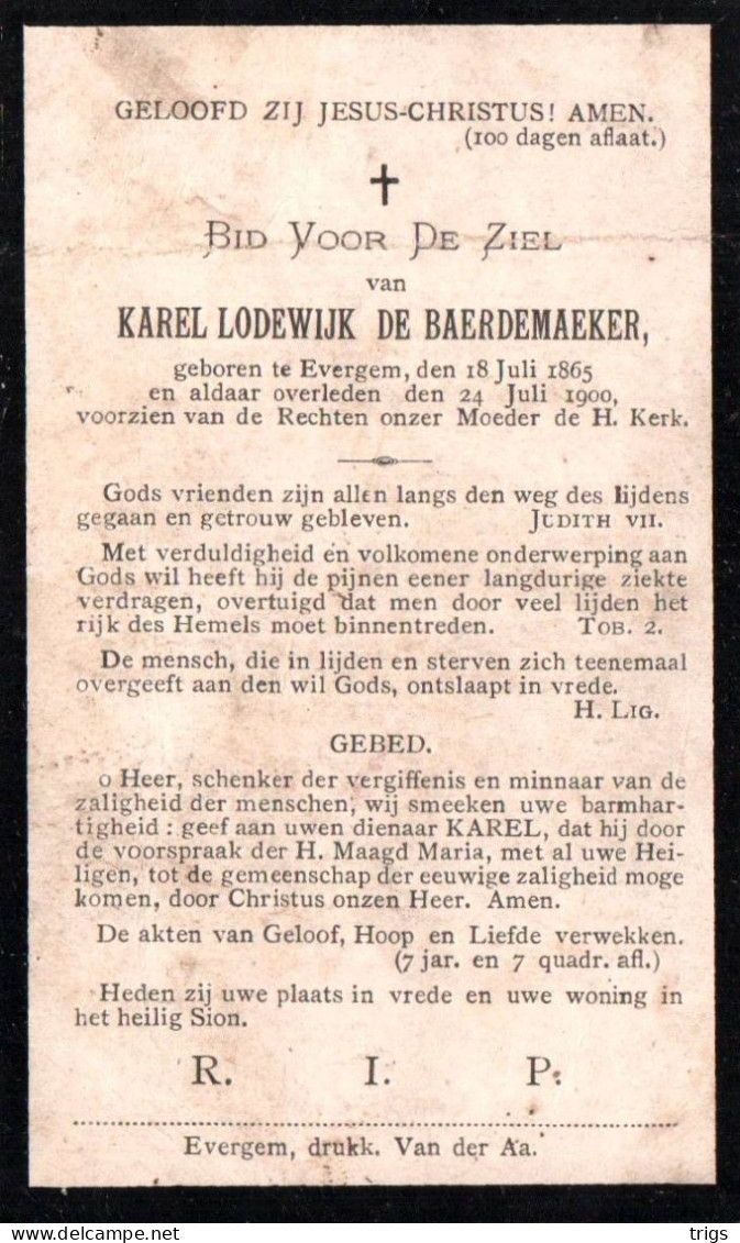 Karel Lodewijk De Baerdemaeker (1865-1900) - Devotieprenten