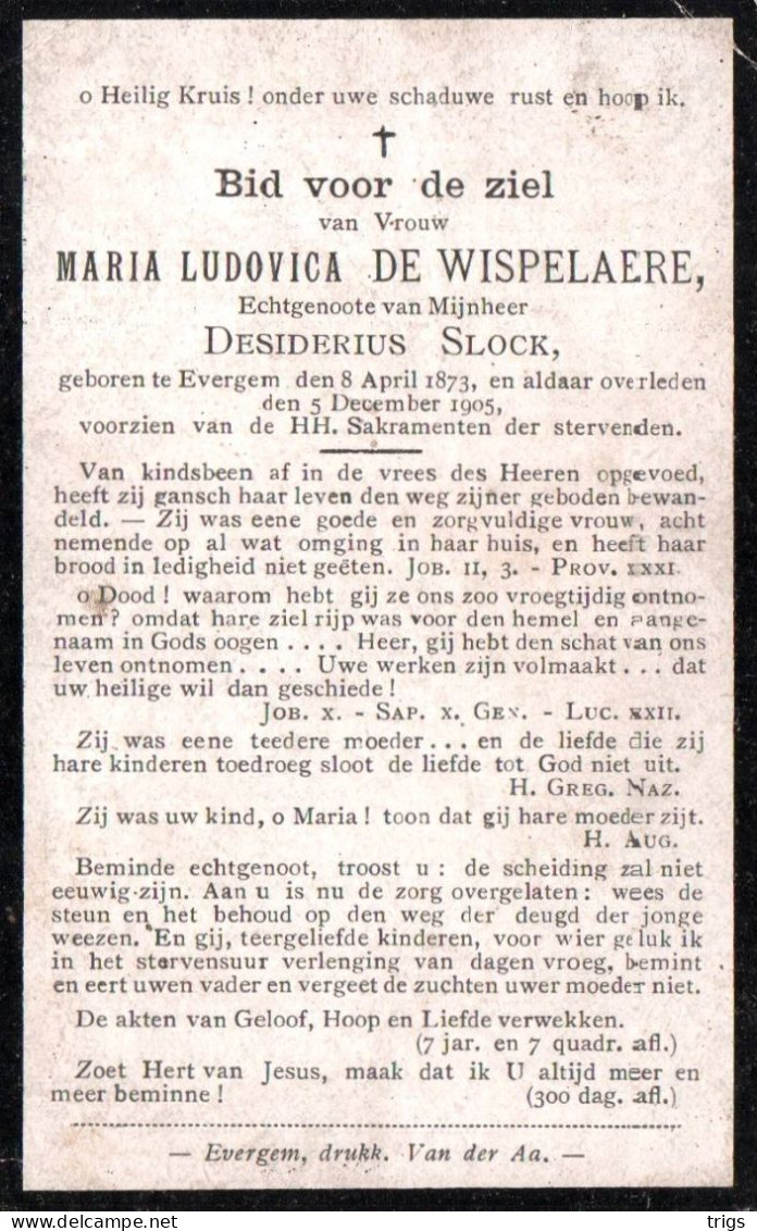 Maria Ludovica De Wispelaere (1873-1905) - Devotieprenten