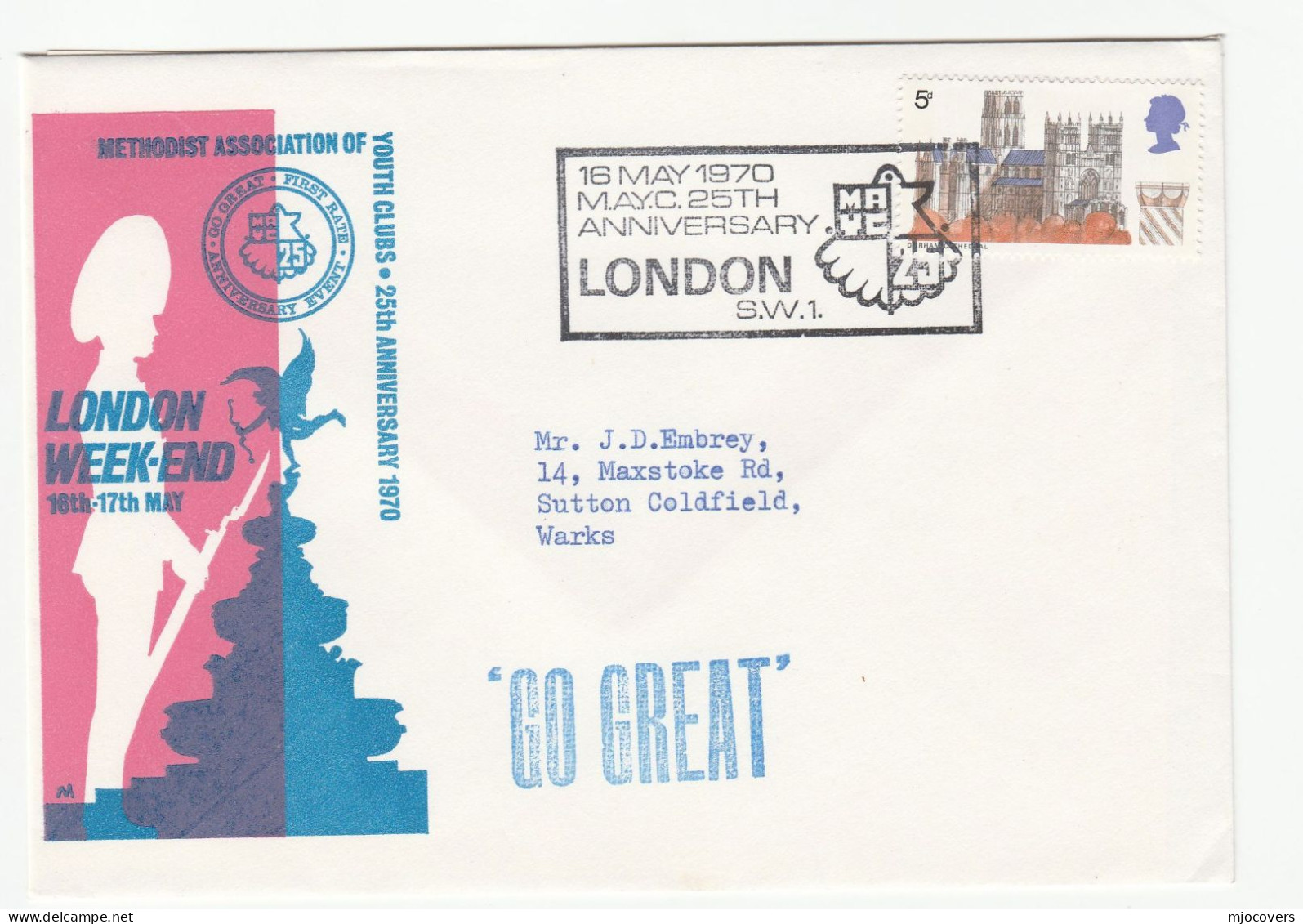 1970 RELIGION Methodist YOUTH LONDON WEEKEND 25th Anniv 'GO GREAT ' EVENT Cover Illus SOLDIER, EROS  Gb Church Stamps - Christianisme