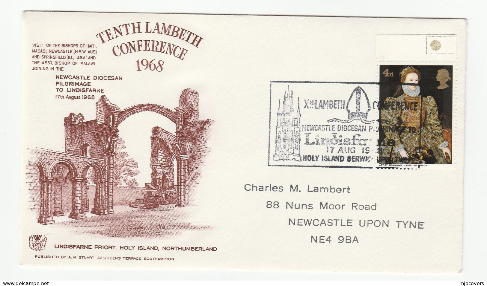 1968 LINDISFARNE Holy Island LAMBETH CONFERENCE Event COVER Gb Stamps Church  Religion Newcastle Diocese - Christendom