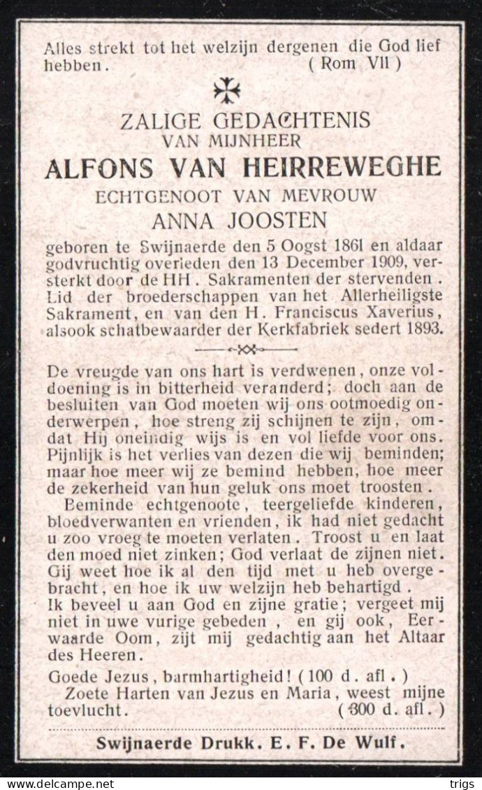 Alfons Van Heirreweghe (1861-1909) - Devotieprenten