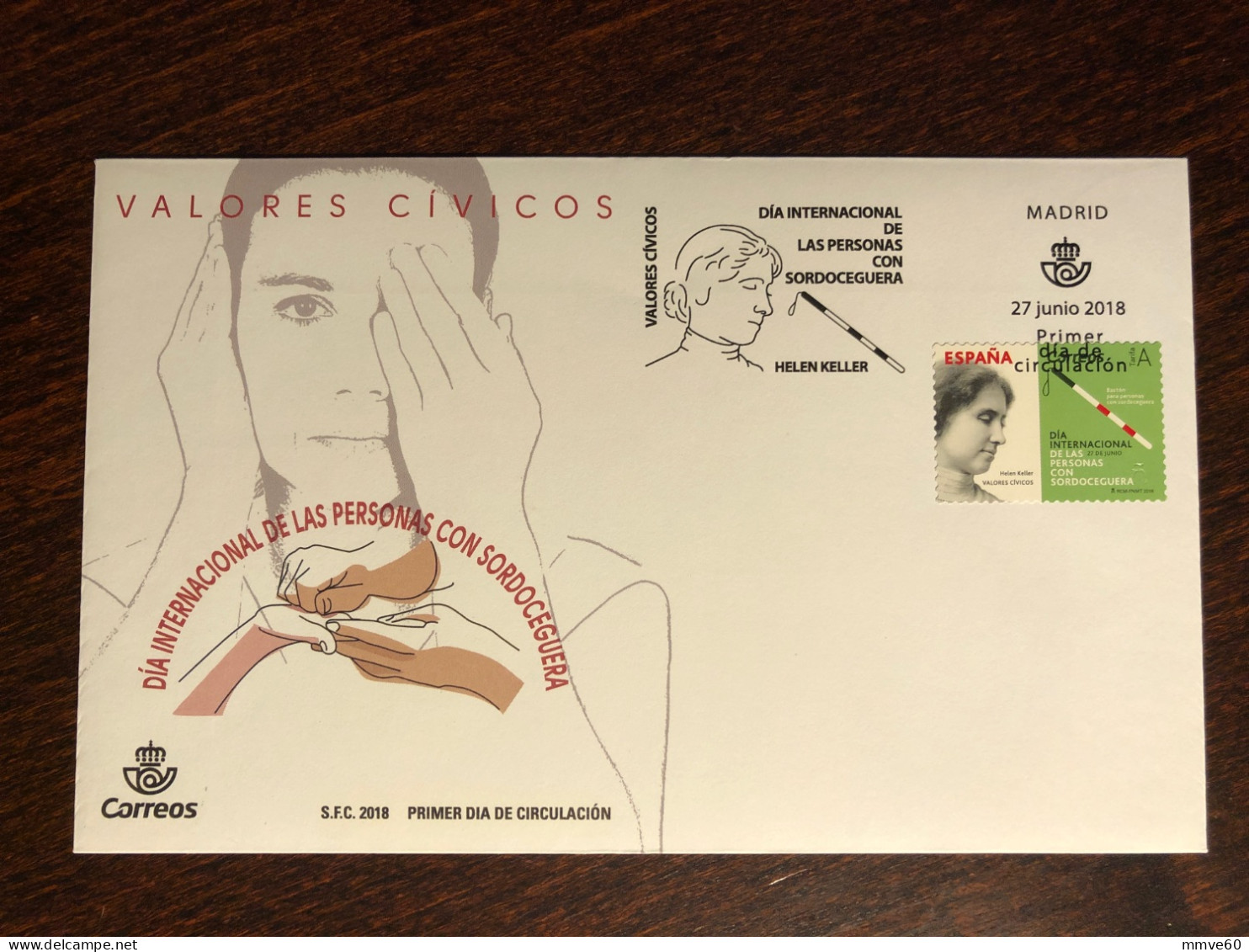 SPAIN FDC COVER 2018 YEAR HELEN KELLER BLINDNESS BLIND HEALTH MEDICINE STAMPS - FDC