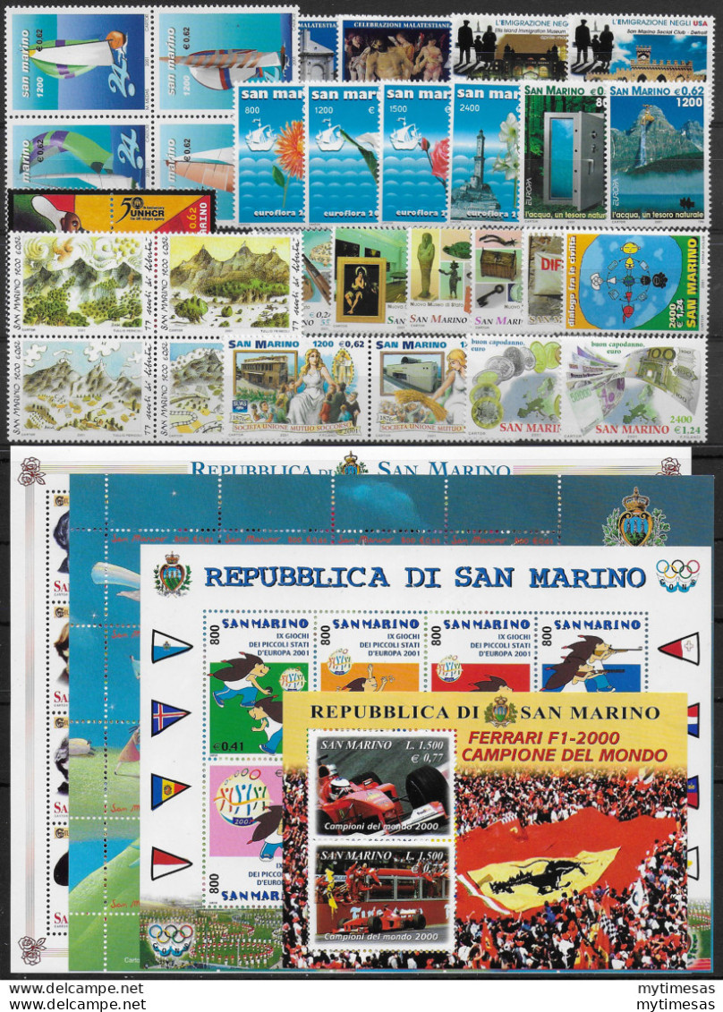 2001 San Marino Annata Completa 30v+4MS MNH - Andere & Zonder Classificatie