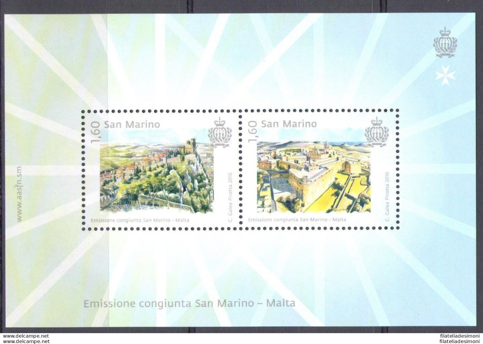 2016 San Marino, Foglietto Fortezze E.Congiunta Con Monaco BF 139 MNH** - Blokken & Velletjes