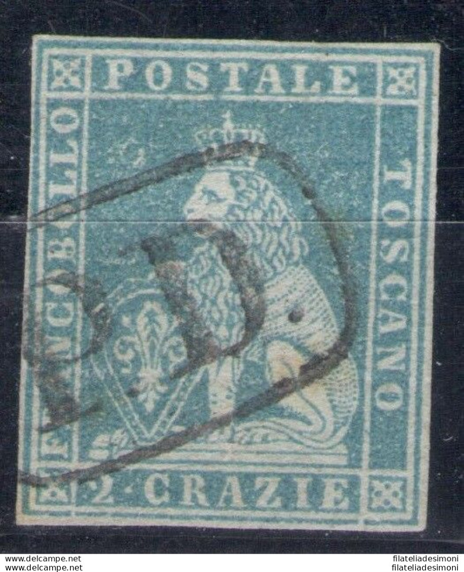 1851-52 Toscana, N° 5, 2 Crazie Azzurro Chiaro Su Grigio, Firmato Alberto Diena - Toscana