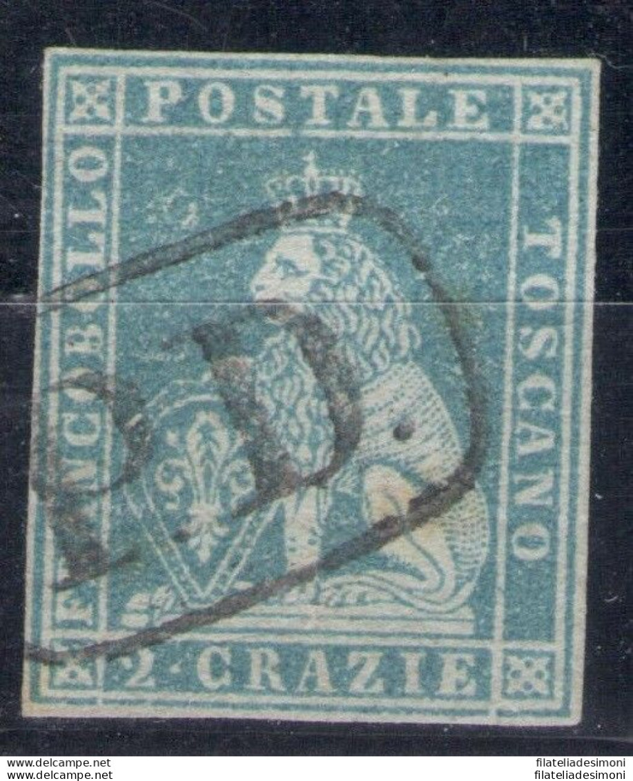 1851-52 Toscana, N° 5, 2 Crazie Azzurro Chiaro Su Grigio, Firmato Alberto Diena - Toscane