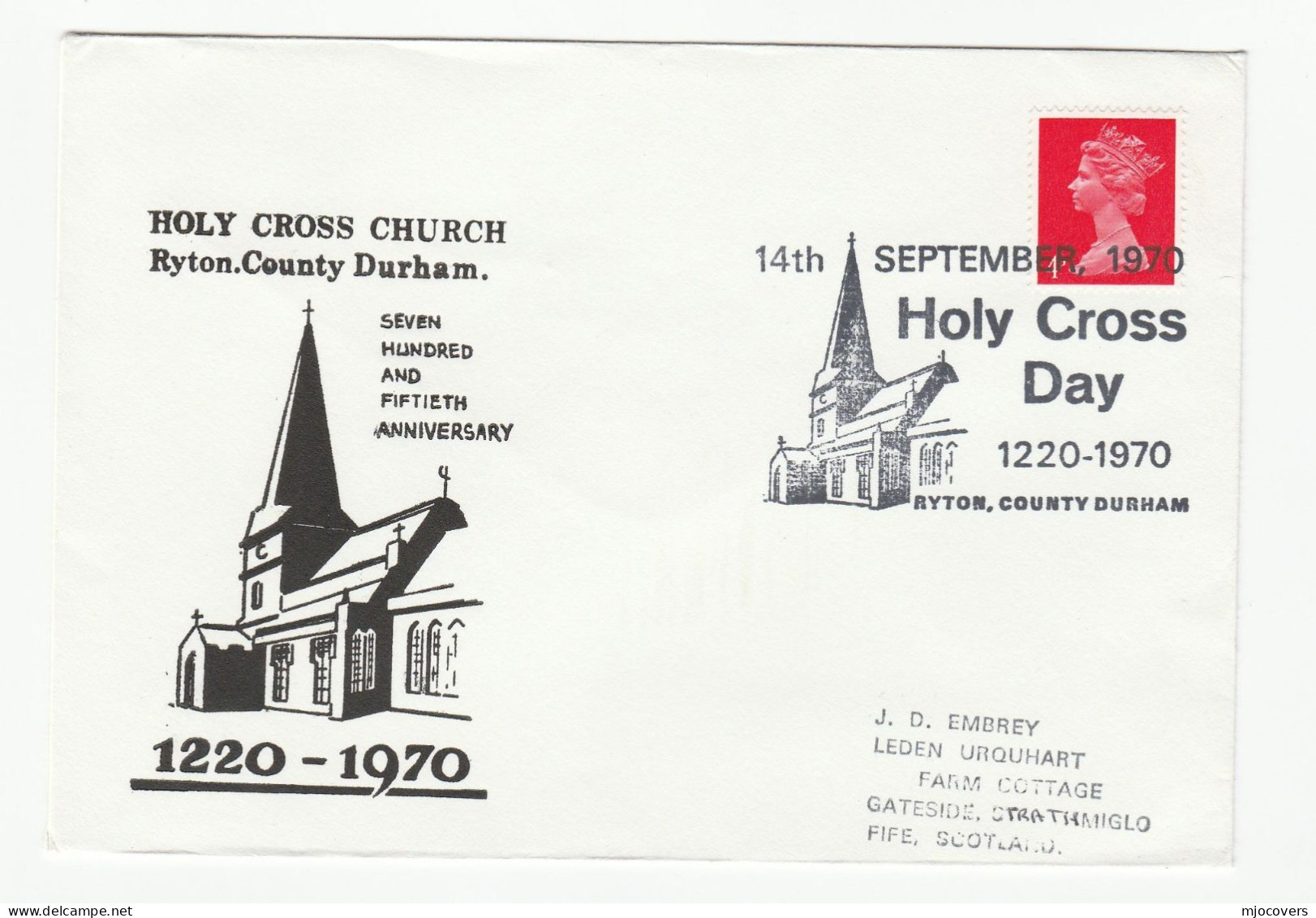 1970 Ryton HOLY CROSS CHURCH  1220 1970  Event COVER Gb Stamps County Durham  Religion Christianity - Kirchen U. Kathedralen