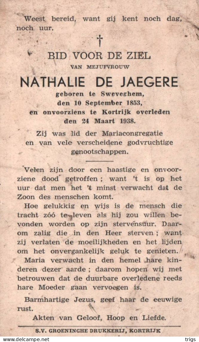 Nathalie De Jaegere (1853-1938) - Devotieprenten