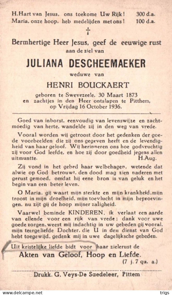 Juliana Descheemaeker (1873-1936) - Images Religieuses