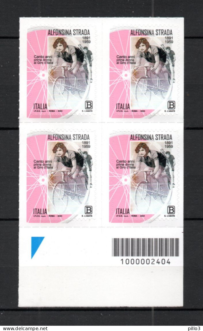 ITALIA : C/Barre N°2404  Alfonsina Strada  - Quartina  MNH**  - 8.03.2024 - Bar-code