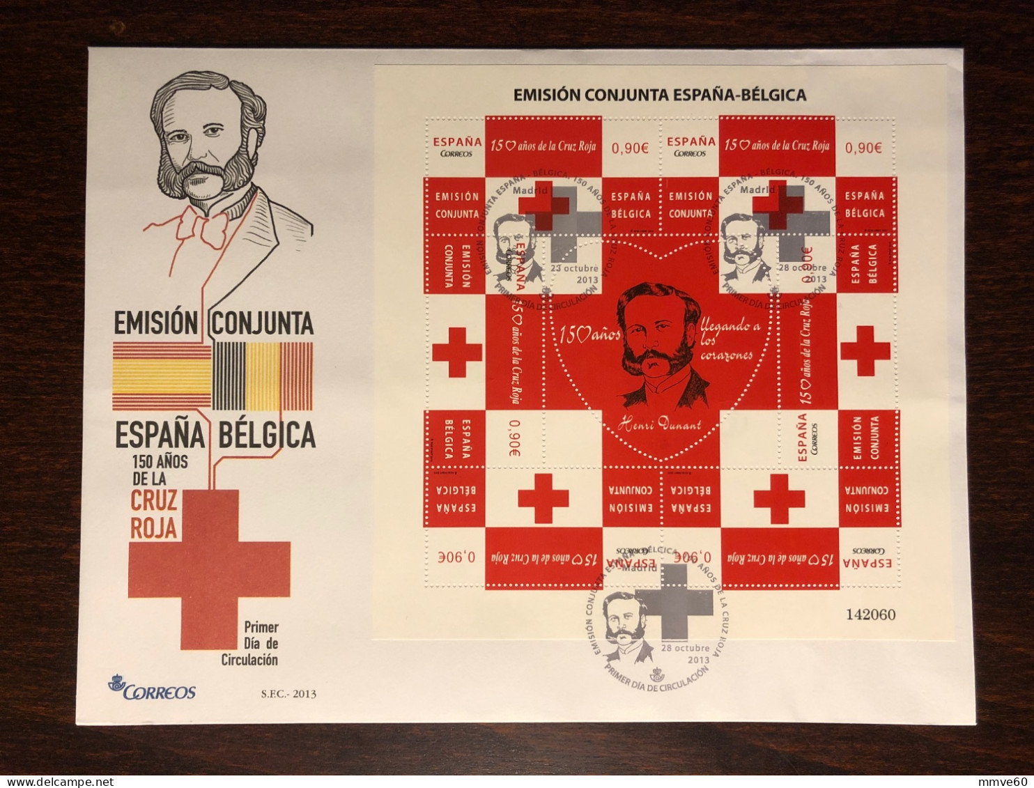 SPAIN FDC COVER 2013 YEAR RED CROSS DUNANT HEALTH MEDICINE STAMPS - FDC