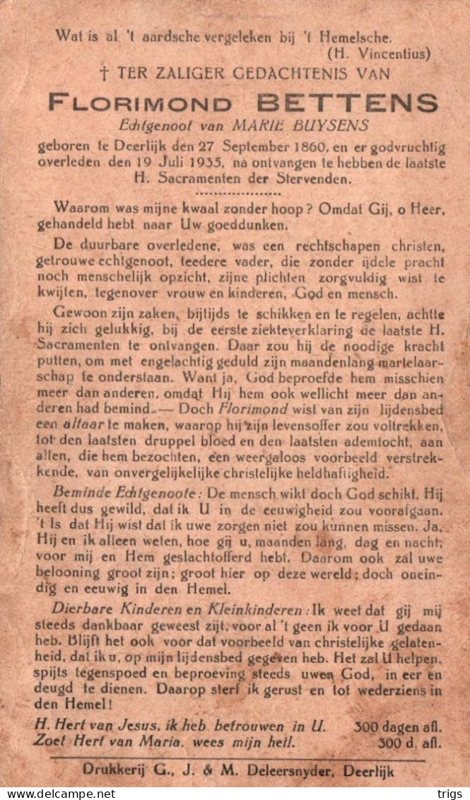 Florimond Bettens (1860-1935) - Devotieprenten