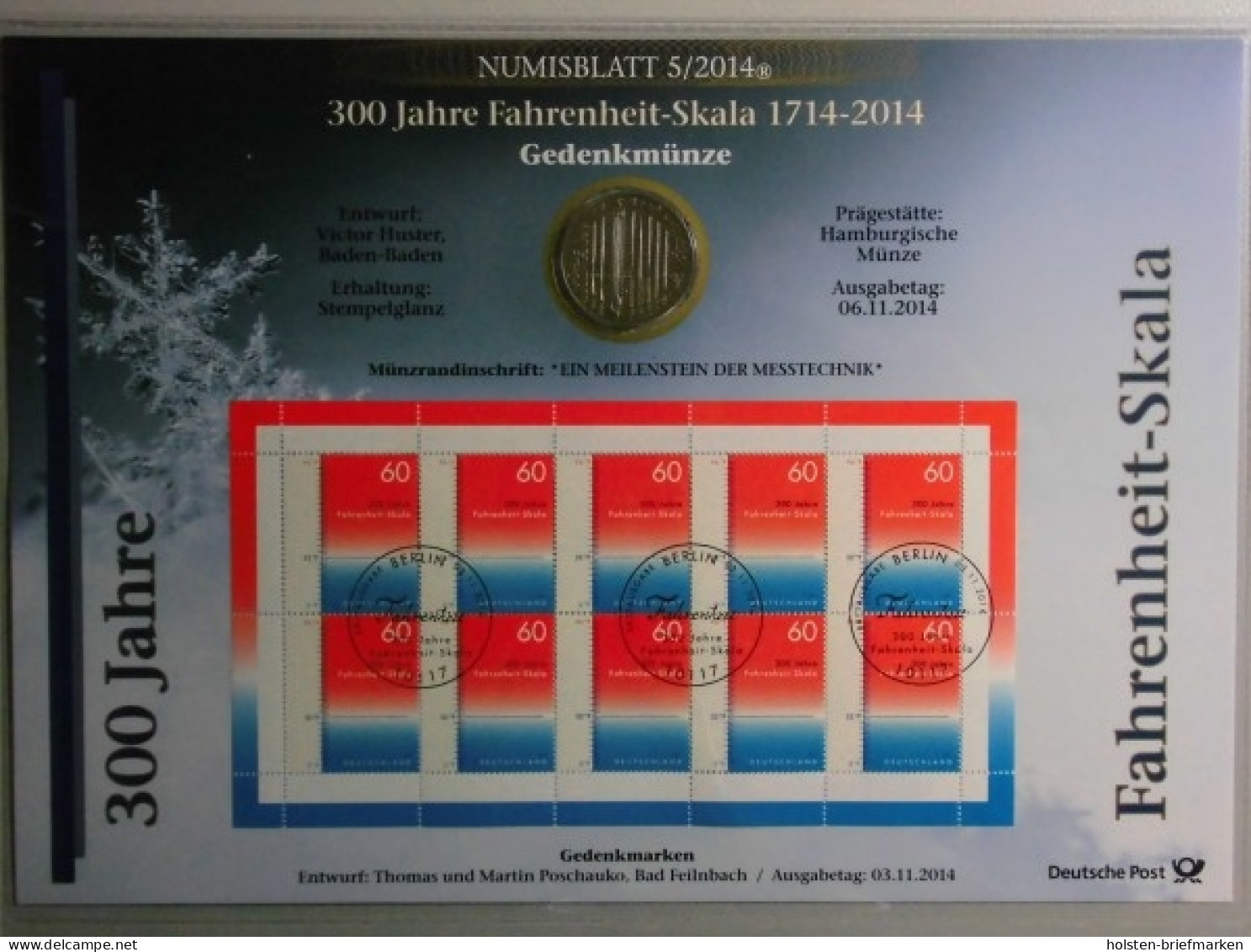BRD, Numisblatt 5/2014, 300 Jahre Fahrenheit-Skala - Other & Unclassified
