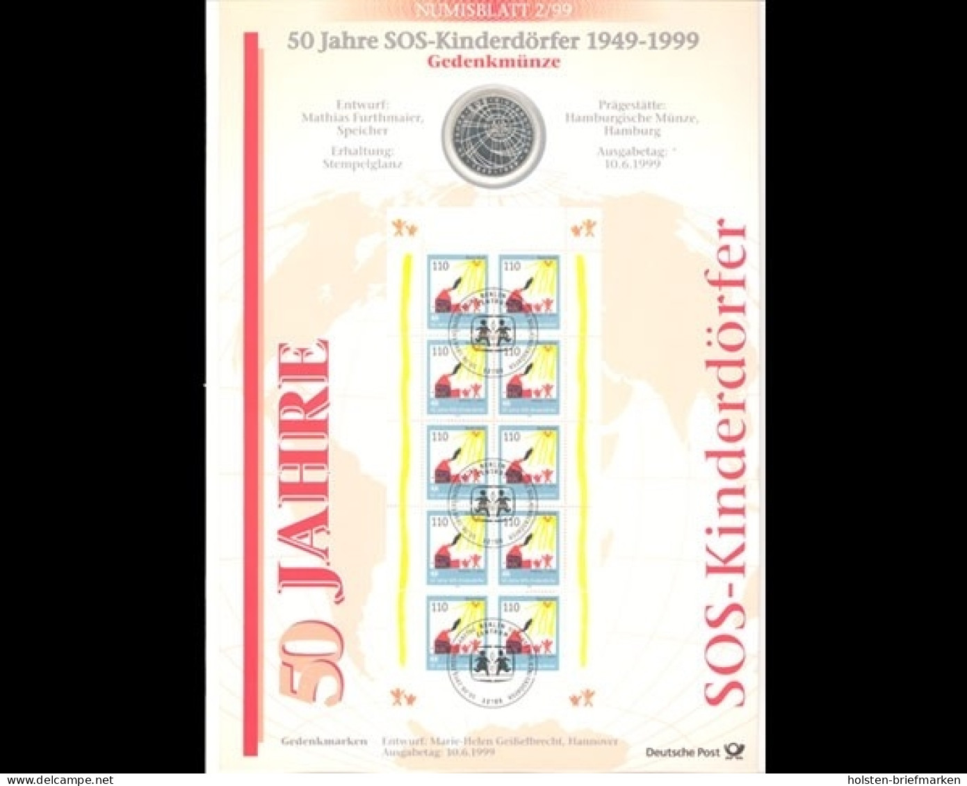 BRD, Numisblatt 2/1999, 50 Jahre SOS Kinderdörfer - Altri & Non Classificati