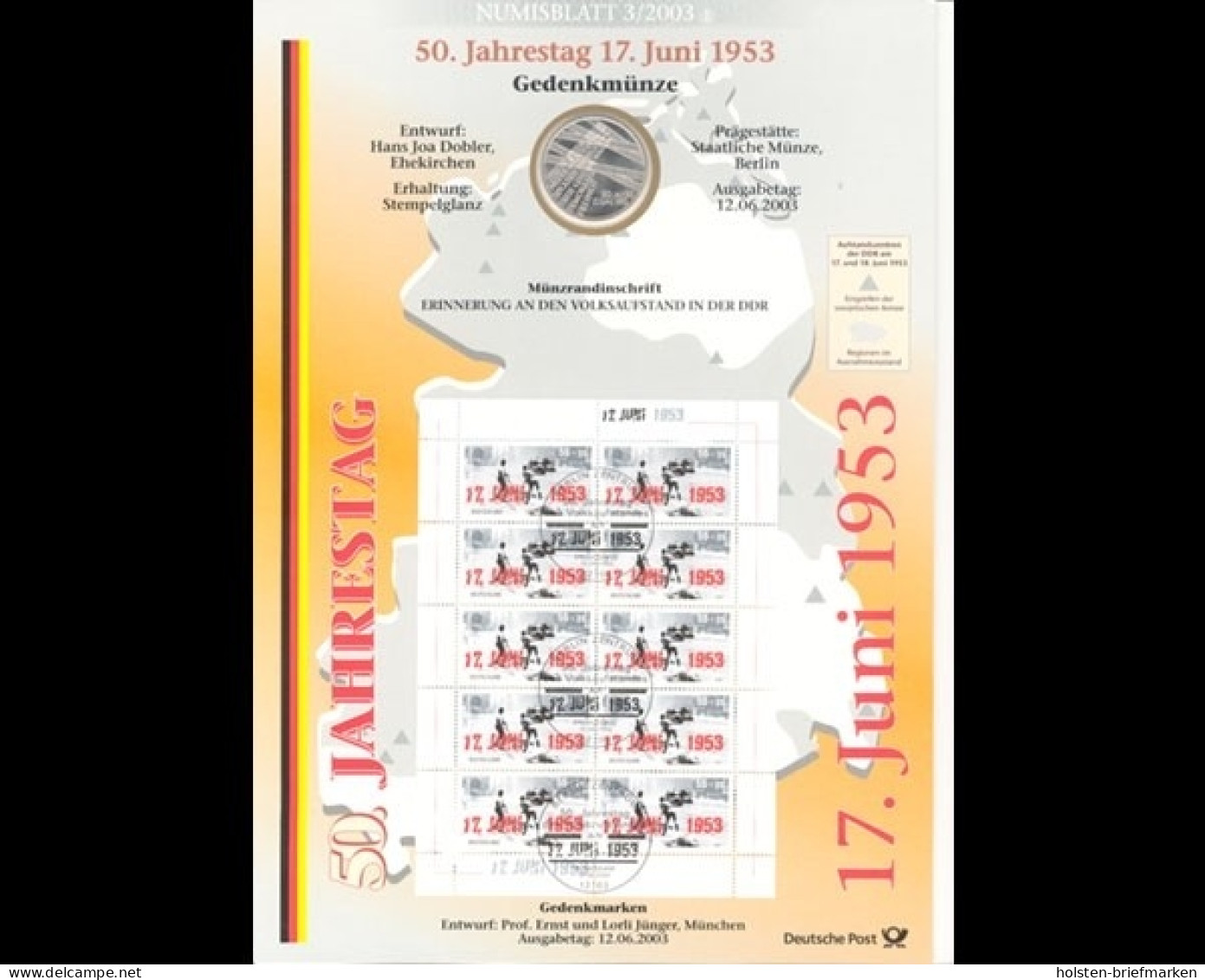 BRD, Numisblatt 3/2003, 50. Jahrestag 17. Juni 1953 - Otros & Sin Clasificación