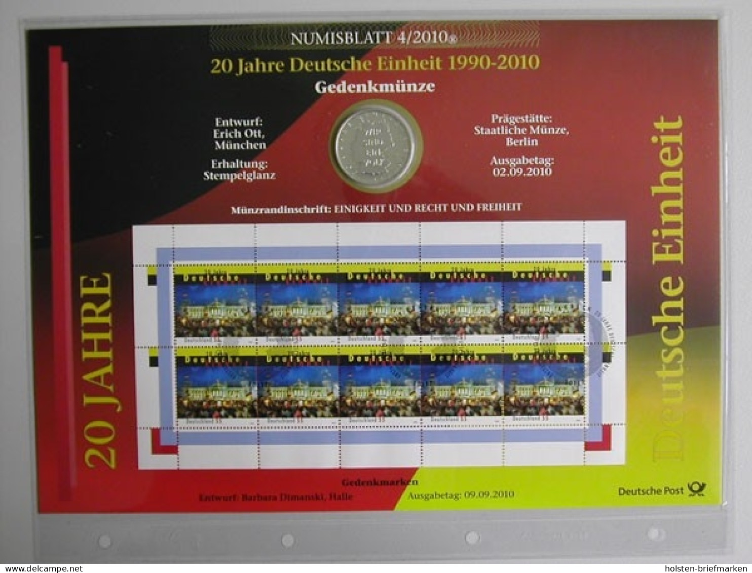 BRD, Numisblatt 4/2010, 20 Jahre Deutsche Einheit 1990-2010 - Autres & Non Classés