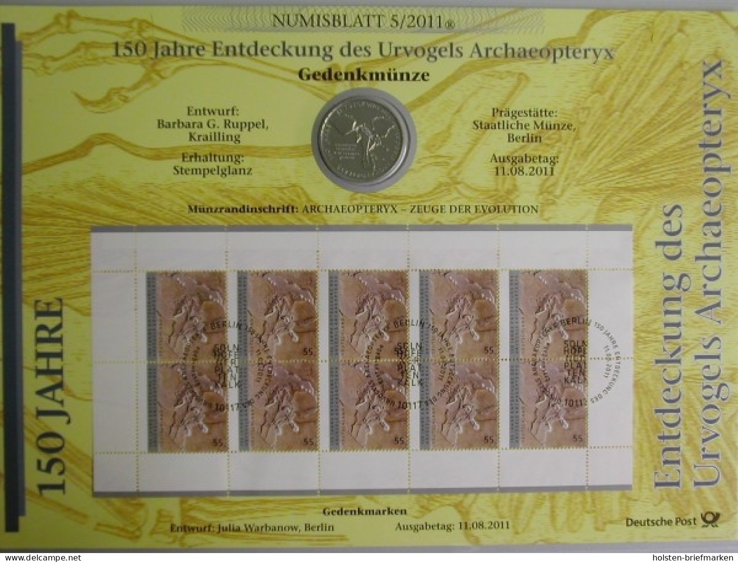 BRD, Numisblatt 5/2011, 500 Jahre Urvogel Archaeopteryx - Altri & Non Classificati