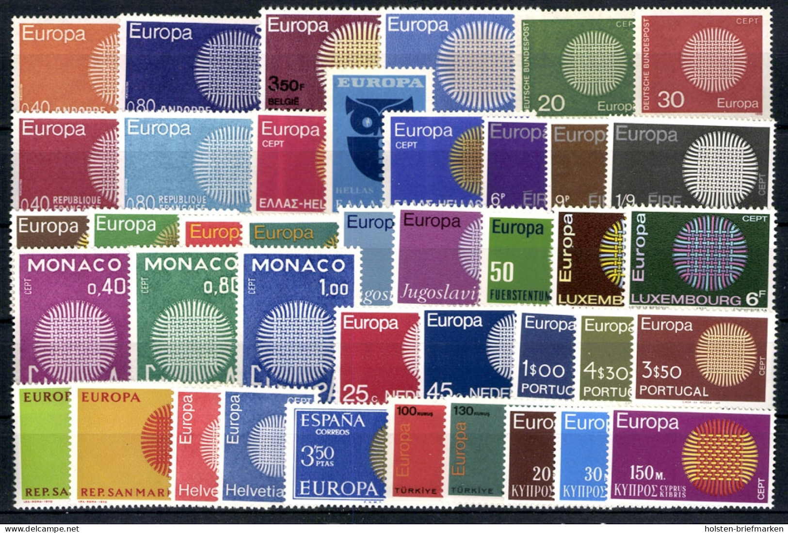 Europa Union (CEPT) Jahrgang 1970, 19 Länder, Postfrisch/MNH - Années Complètes