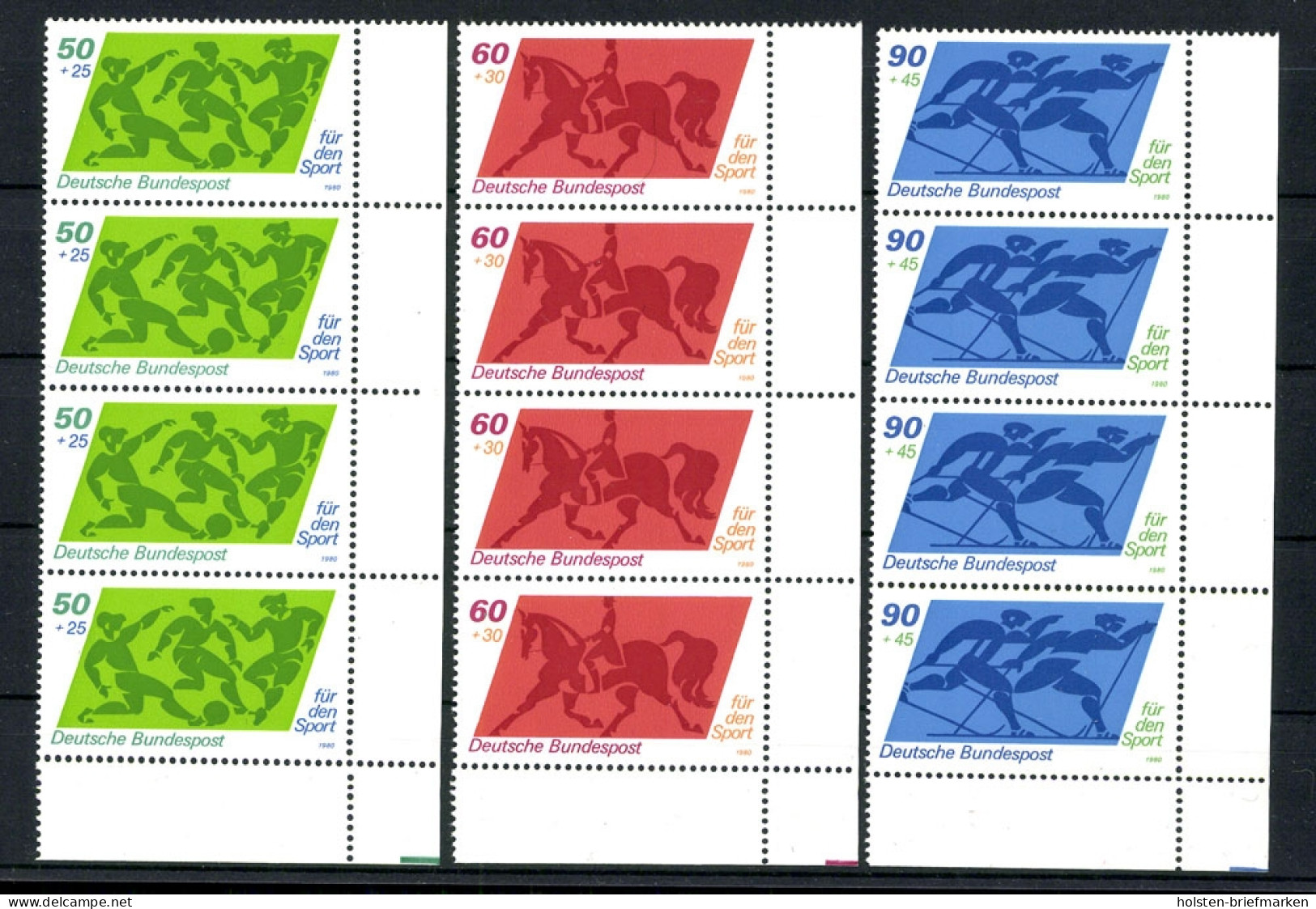 Deutschland (BRD), MiNr. 1046-1048, Senkrechte 4er Bogenteile, Postfrisch - Unused Stamps