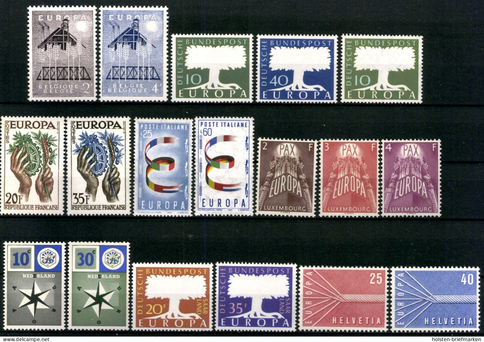 Europa Union (CEPT) Jahrgang 1957, 8 Länder, Postfrisch / MNH - 1957