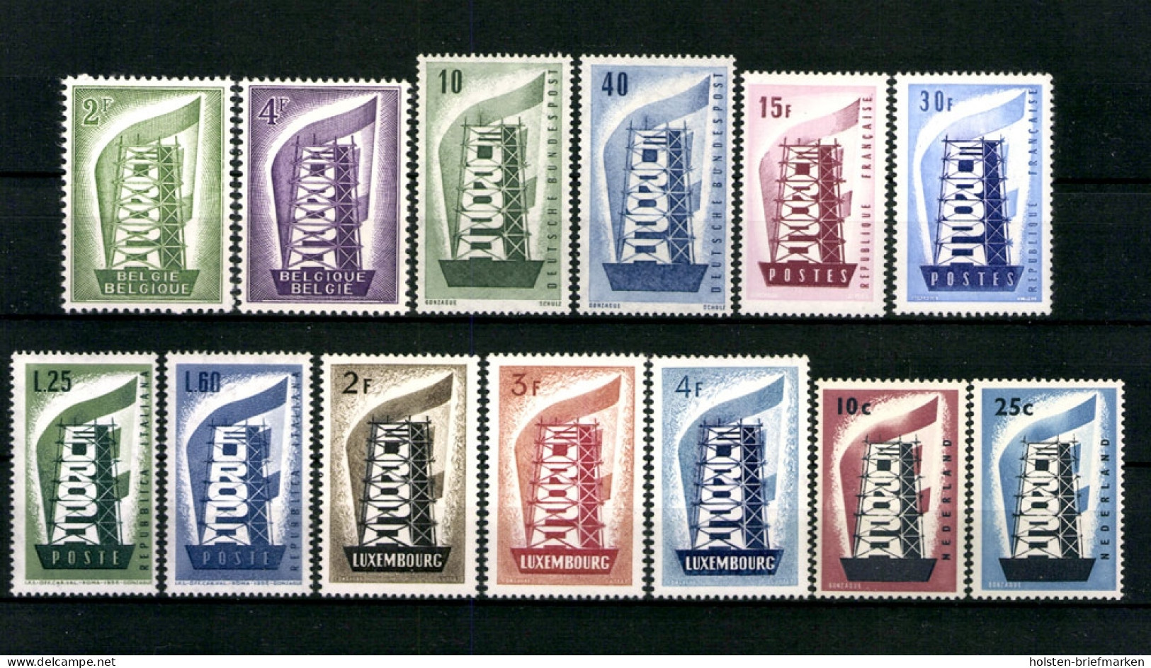 Europa Union (CEPT) Jahrgang 1956, 6 Länder, Postfrisch / MNH - 1956