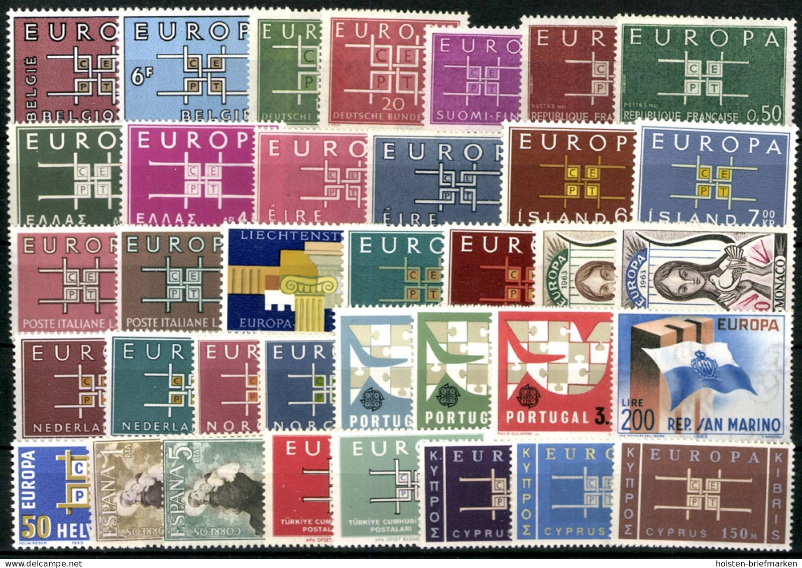 Europa Union (CEPT) Jahrgang 1963, 19 Länder, Postfrisch/MNH - Komplette Jahrgänge