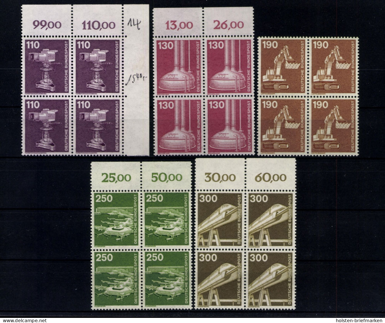 Deutschland (BRD), MiNr. 1134-1138, Viererblöcke, Postfrisch - Unused Stamps