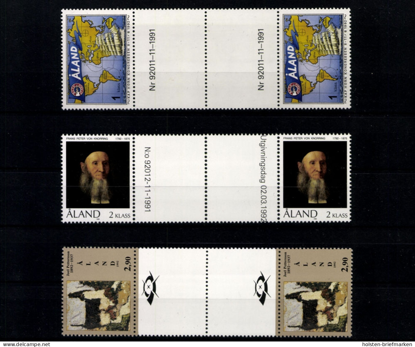 Aland, 6 Zwischenstegpaare Aus 1992, Postfrisch / MNH - Aland