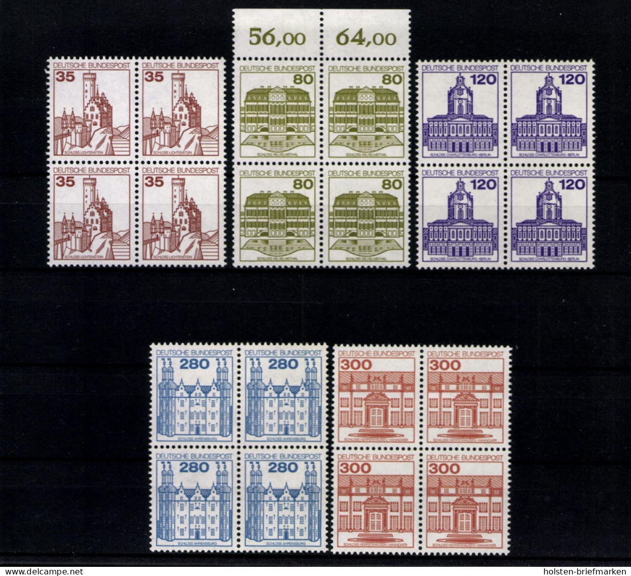 Deutschland (BRD), MiNr. 1139-1143 A I, Viererblöcke, Postfrisch - Unused Stamps