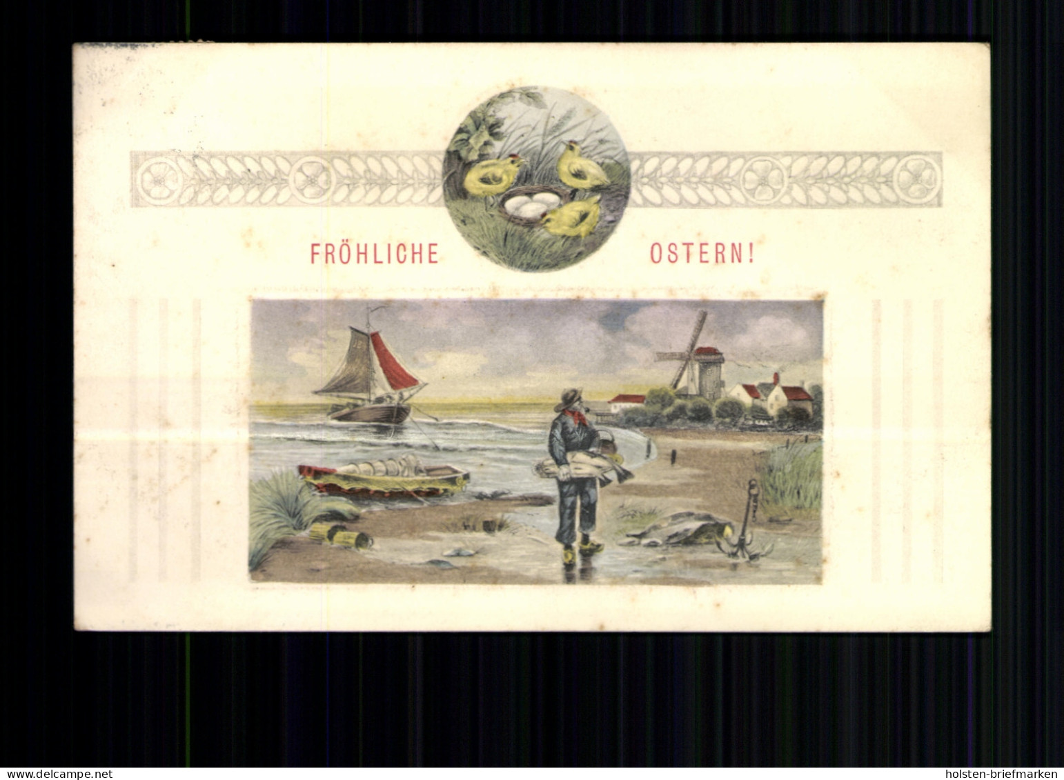 Fischer Nach Den Fang, Segelschiff, Windmühle , Fröhliche Ostern - Pâques