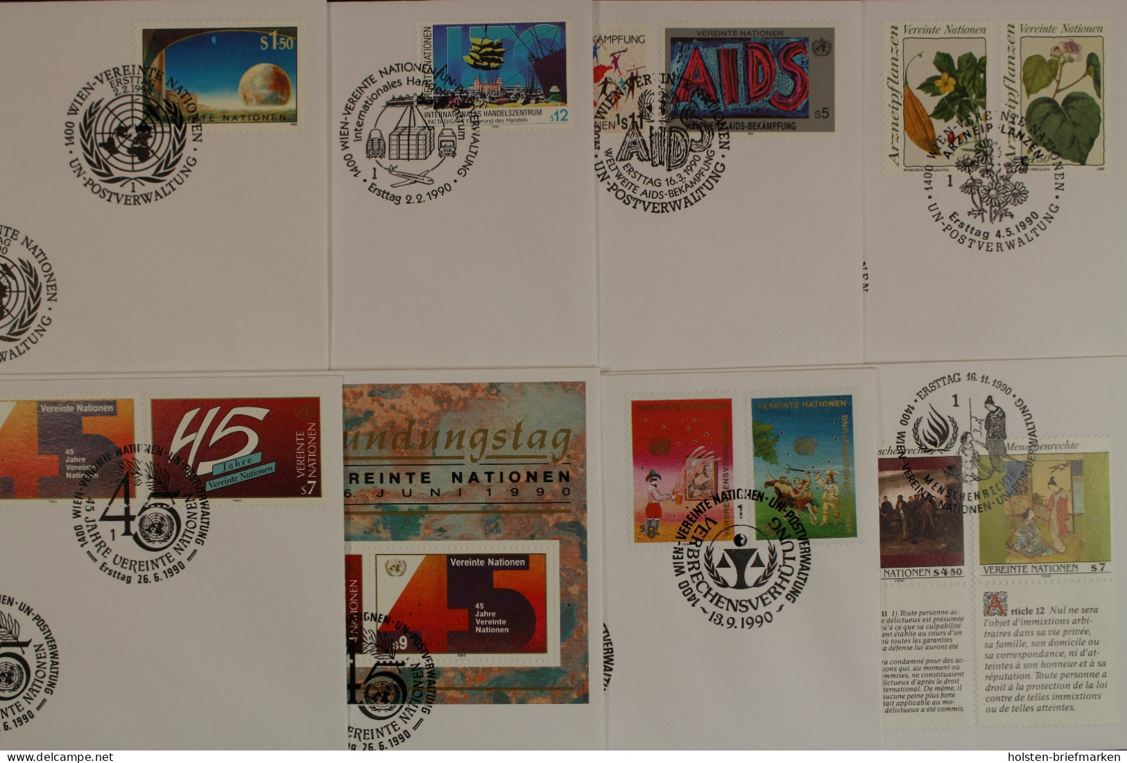 UNO Wien, MiNr. 98-109, Jahrgang 1990, UNPA, FDC - Sonstige & Ohne Zuordnung