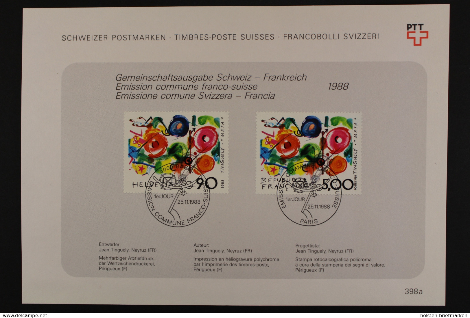 Schweiz, MiNr. 1380 Gemeinschaftsausgabe Mit Frankreich 2693, PTT-Karte - FDC