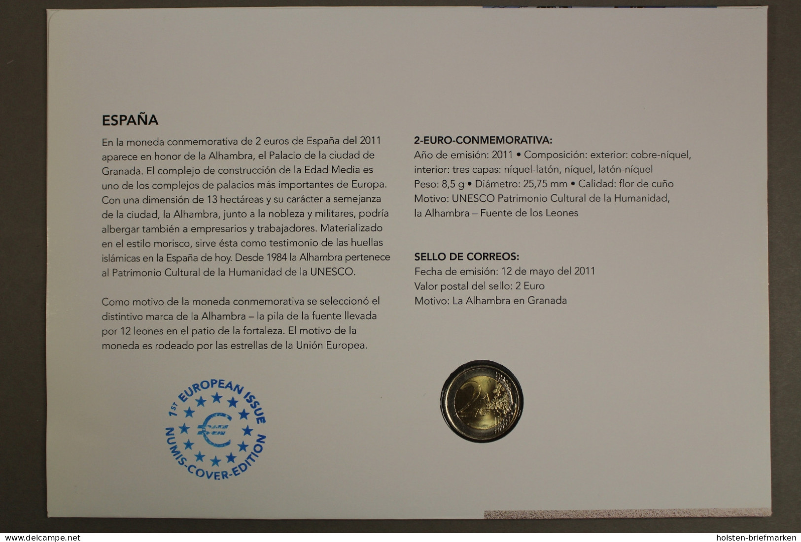 Spanien, 2 Euro UNESCO De La Alhambra, 2011, Numisbrief - Other & Unclassified