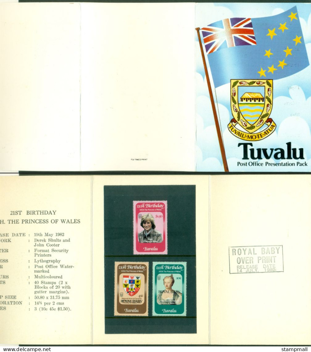 Tuvalu 1982 Princess Diana 21st Birthday Opt. Royal Baby Presentation Pack POP - Tuvalu (fr. Elliceinseln)