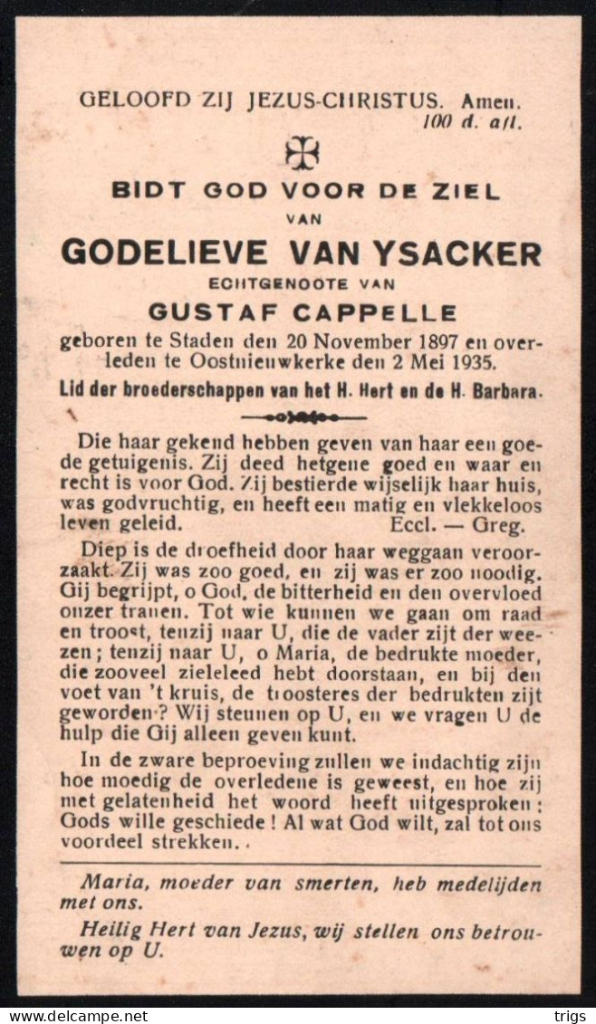 Godelieve Van Ysacker (1897-1935) - Images Religieuses