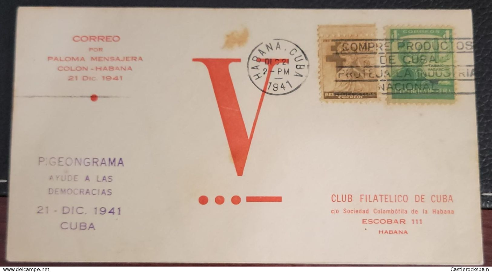 O) 1941 CUBA, MESSENGER PIGEON, P. GEONGRAMA,  CIBONEY INDIAN AND CIGAR, MOTHER AND CHILD - POSTAL  TAX STAMP,  CLUB FIL - Sonstige & Ohne Zuordnung