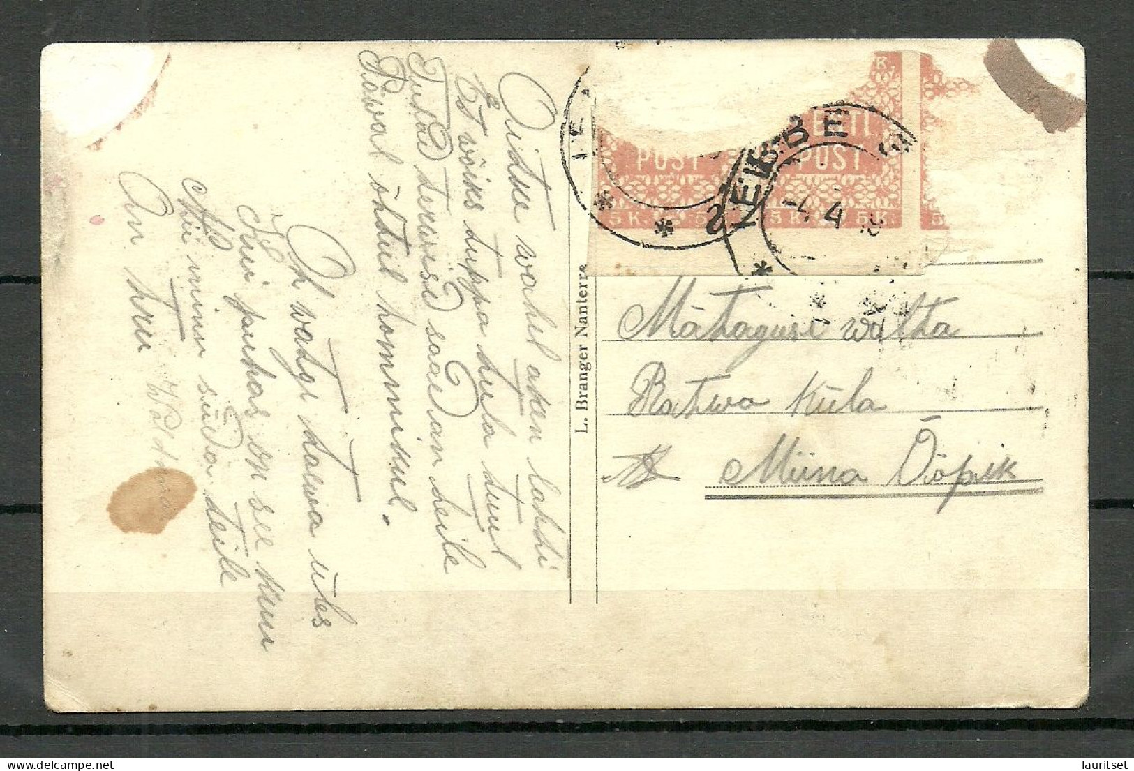 ESTONIA Estland Post Card O 1919, Domestic Use, Was Franked With 3 X Michel 1, Unfortuanatelly Stamps Are Damaged - Estland