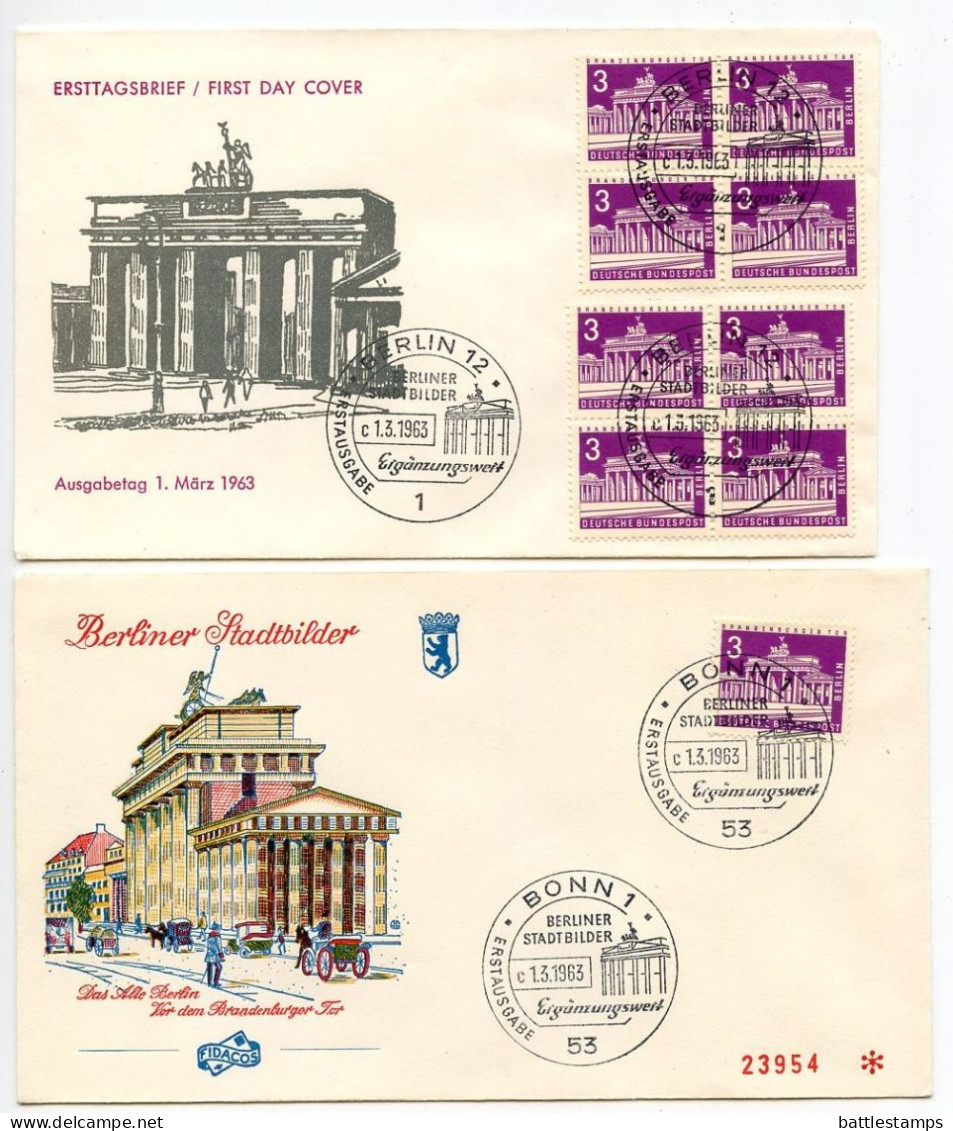 Germany, Berlin 1963 2 FDCs Scott 9N120A Brandenburg Gate; Berlin & Bonn Postmarks - 1948-1970