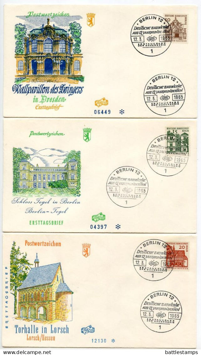 Germany, Berlin 1964-65 7 FDCs Scott 9N215-9N220, 9N222 German Architecture For A Mix Of Towns - 1948-1970