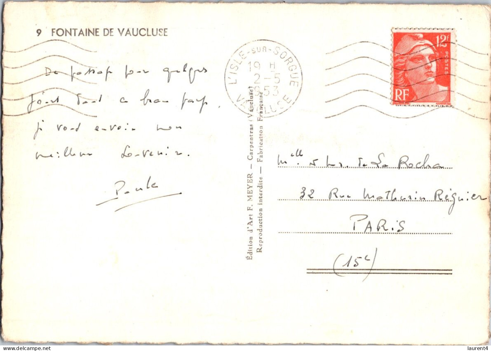 29-3-2024 (4 Y 21) France - Posted 1953 - Fontaine De Vaucluse (rivière Et Arvbres) B/w - Árboles