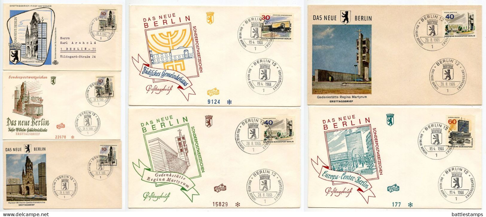 Germany, Berlin 1965-66 7 FDCs Scott 9N223, 9N226, 9N227, 9N229 The New Berlin - 1948-1970