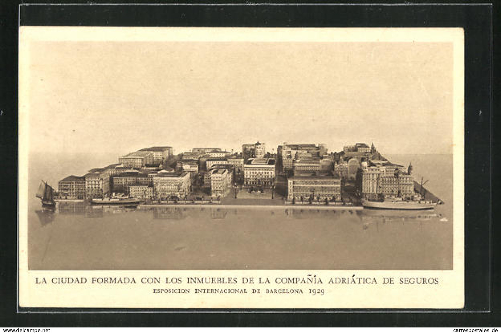 Postal Barcelona, Esposicion Internacional 1929, La Ciudad Formada Con Los Inmeubles De La Compania Adriatica De Segur  - Barcelona