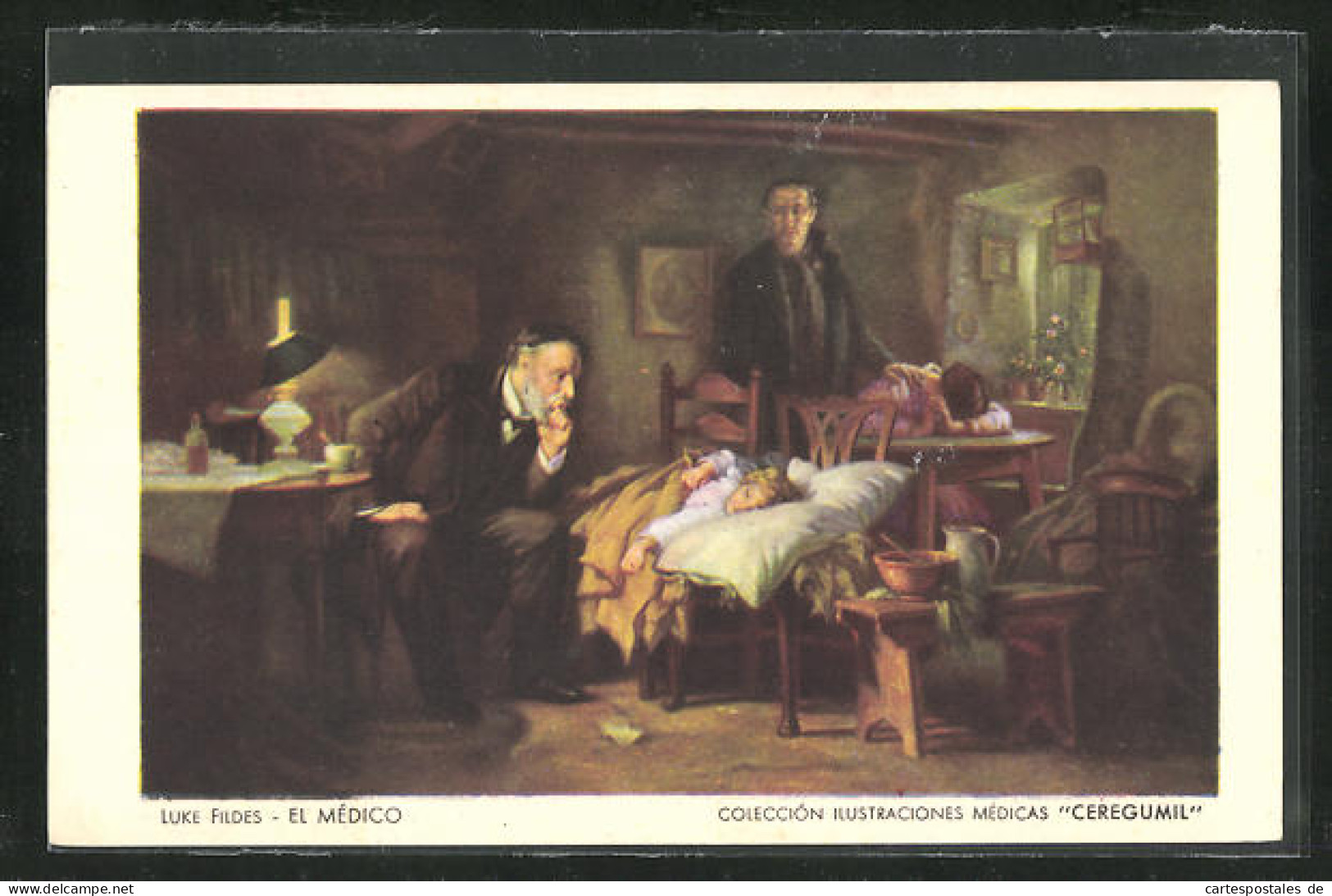 AK Luke Fildes: El Medico, Arztbesuch Bei Einem Kind, Reklame Für Medikament Ceregumil  - Werbepostkarten