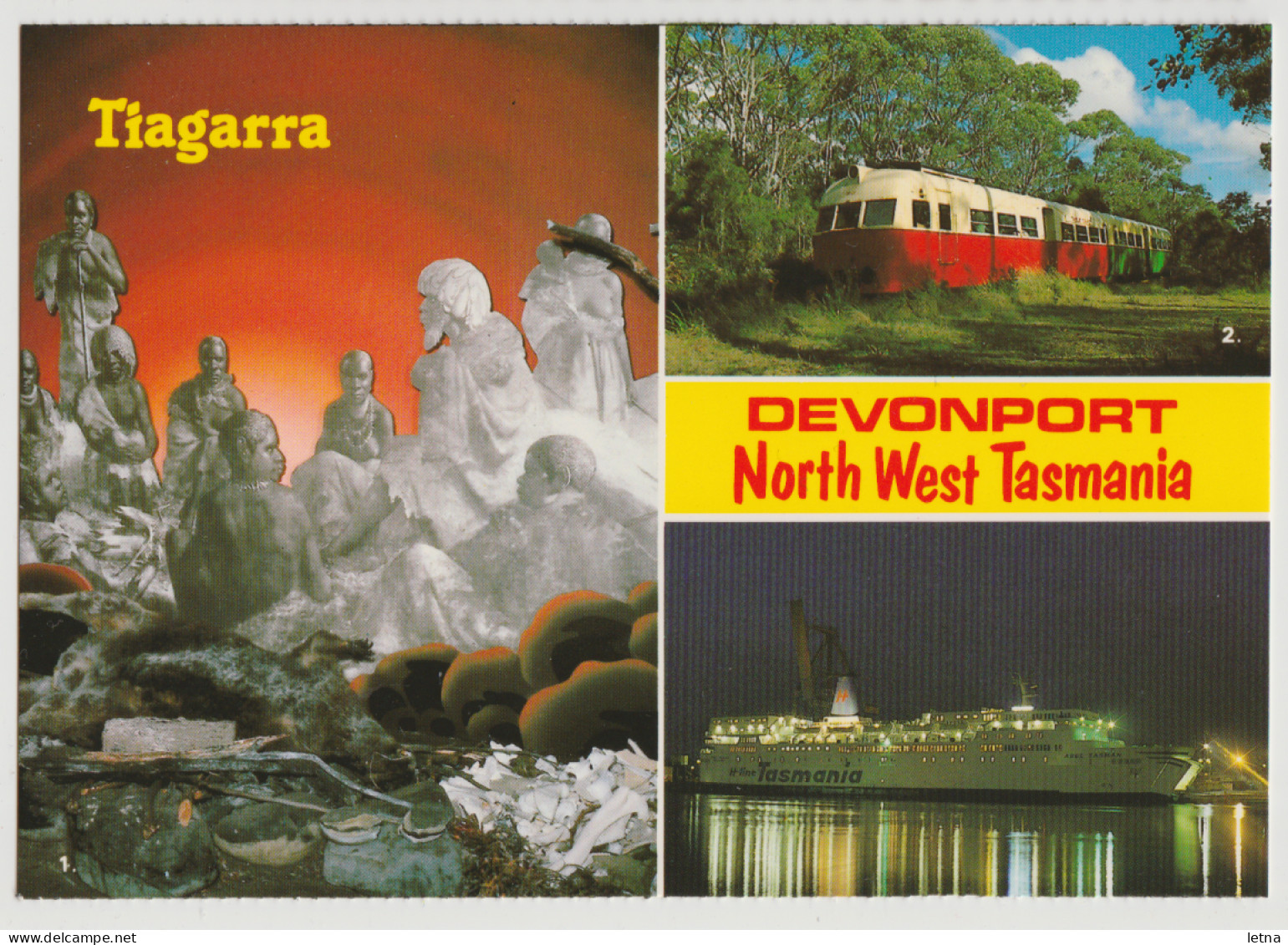 Australia TASMANIA TAS Aboriginal Diorama Ferry Train DEVONPORT Nucolorvue 12NW016 Multiview Postcard C1980s - Sonstige & Ohne Zuordnung