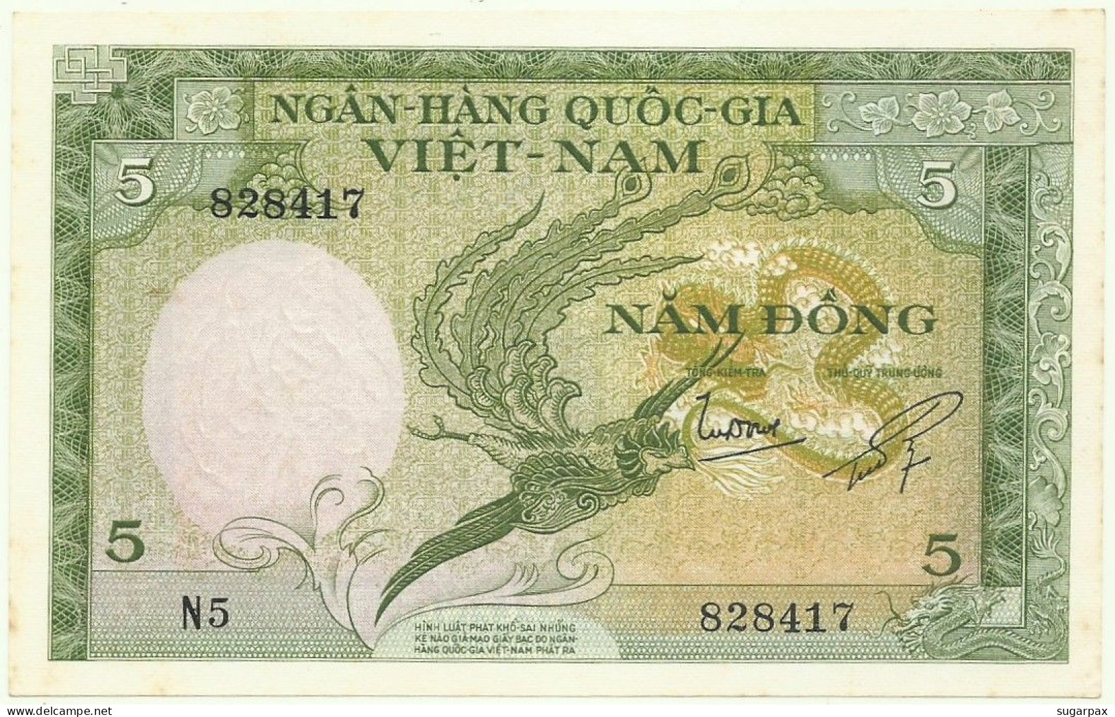 SOUTH VIET NAM - 5 DONG - ND ( 1955 ) - P 2 - AUnc. - SÉRIE N 5 - Bird - VIETNAM - Vietnam