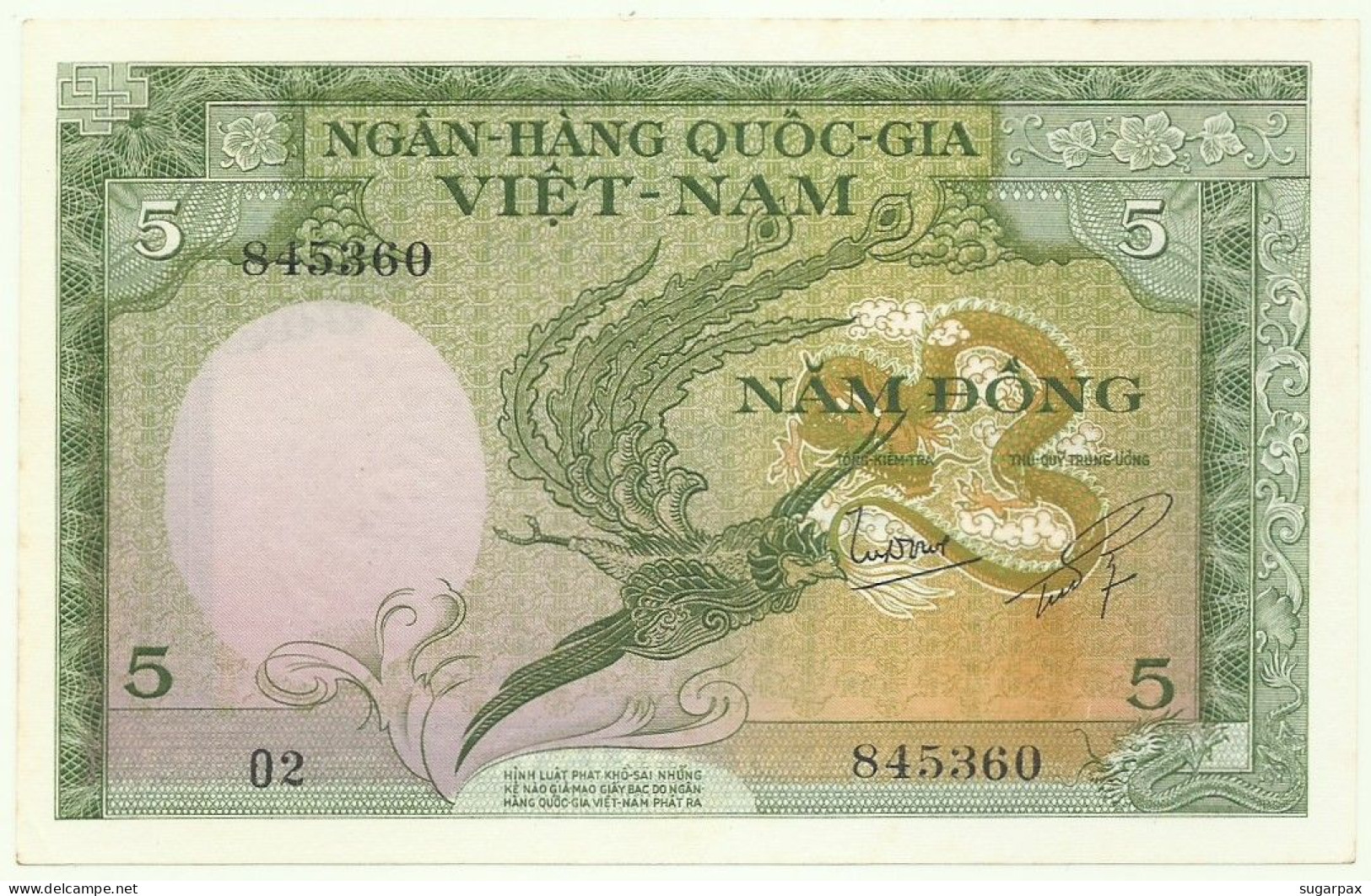 SOUTH VIET NAM - 5 DONG - ND ( 1955 ) - P 2 - AUnc. - SÉRIE O 2 - Bird - VIETNAM - Viêt-Nam