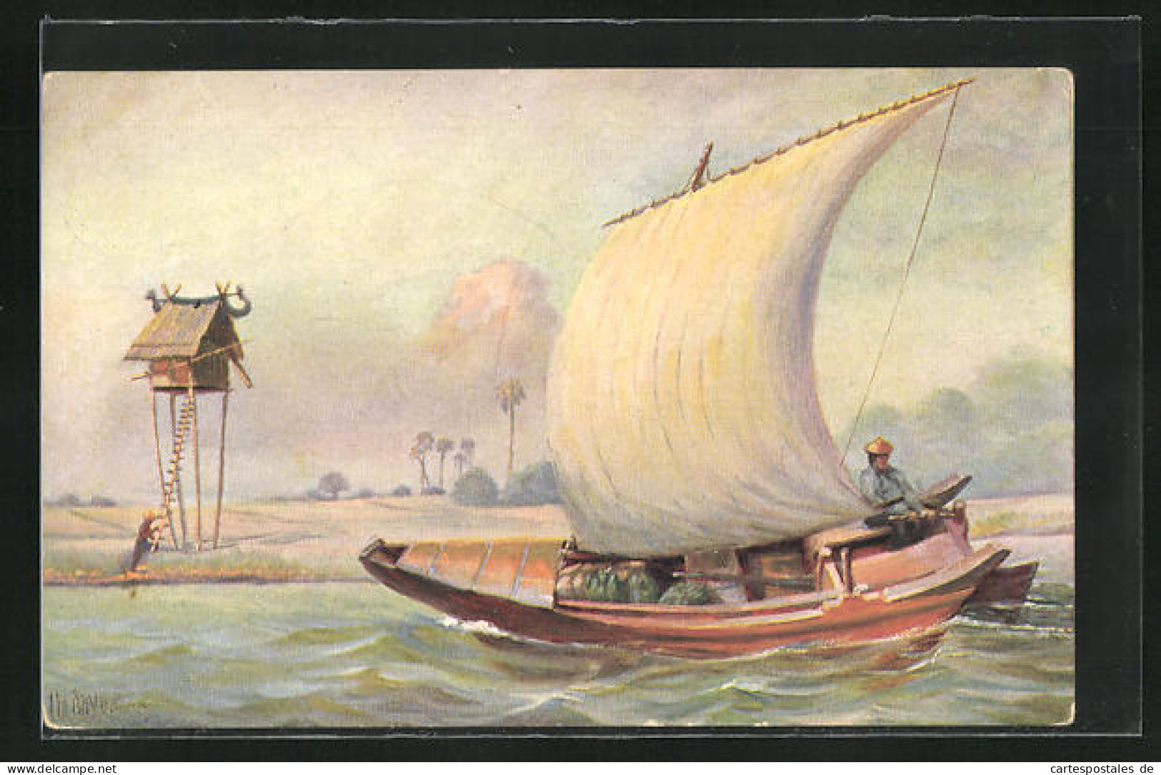 Künstler-AK Christopher Rave: Marine-Galerie, Karte Nr. 102, Boot Von Den Molukkeninseln  - Autres & Non Classés
